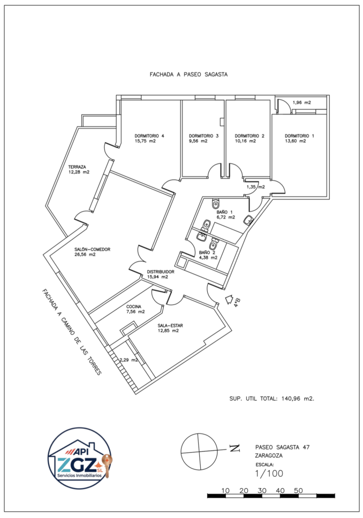 Plano del piso en paseo sagasta 47, Zaragoza